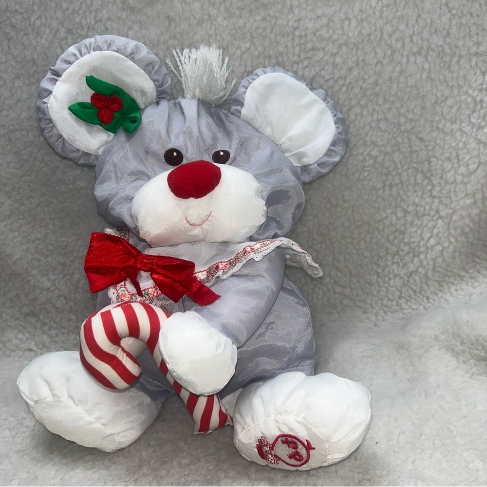 Fisher-Price Christmas mouse plush 12" grey nylon parachute puffalump